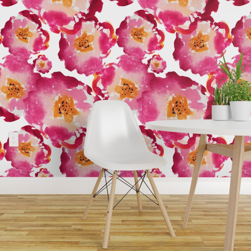 Peel-and-Stick Removable Wallpaper Large Floral Impressionist Watercolor Roses