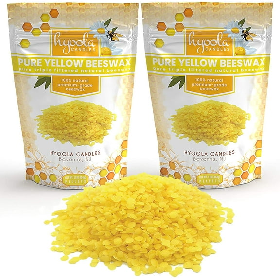 Hyoola, 2 Pound Natural - Candle Making, Cosmetic Grade Bees Wax Pellets - Yellow Triple Filtered
