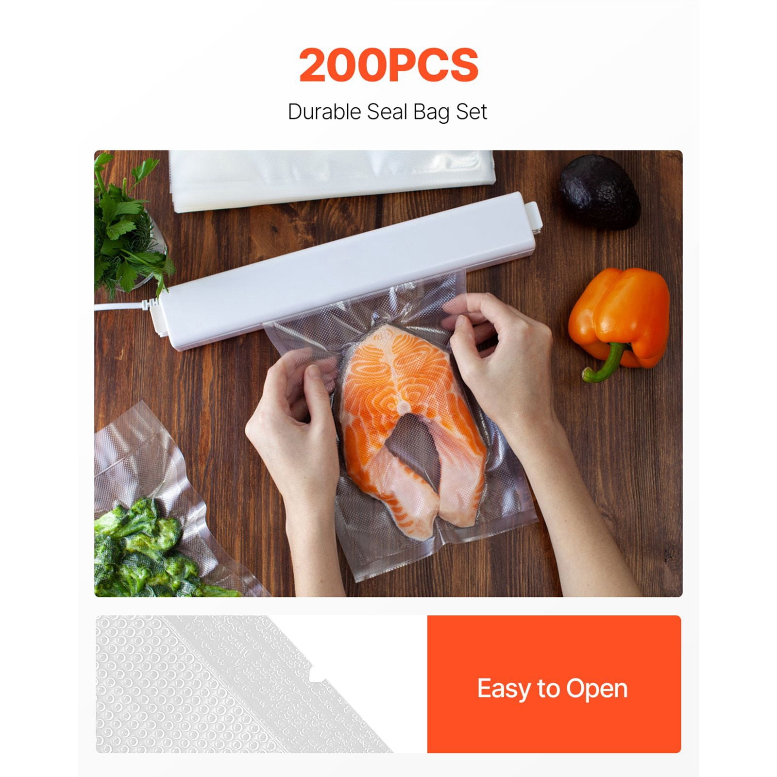 Vacuum Sealer Bags 200-Pack 8x12 Inch Food-Grade BPA-Free for Food Preservation