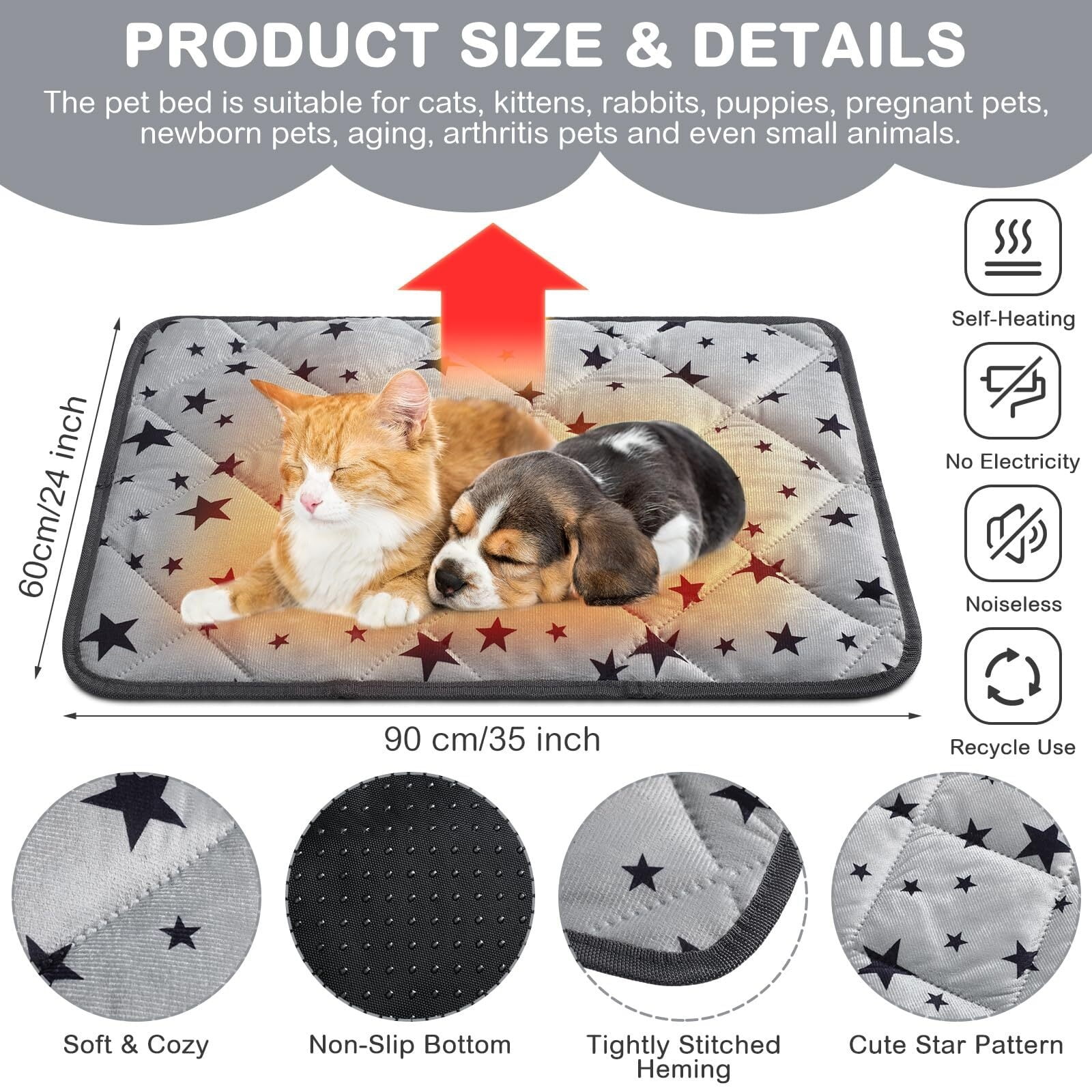 4 Pack Self Warming Cat Bed Self Heating Cat Mat Star Pattern Soft Dog Crate Pad Thermal Pet Bed Mat Anti Slip Kennel Mat Washable Dog Cat Warming Bed for Outdoor Indoor Pet (18 x 24 Inch)