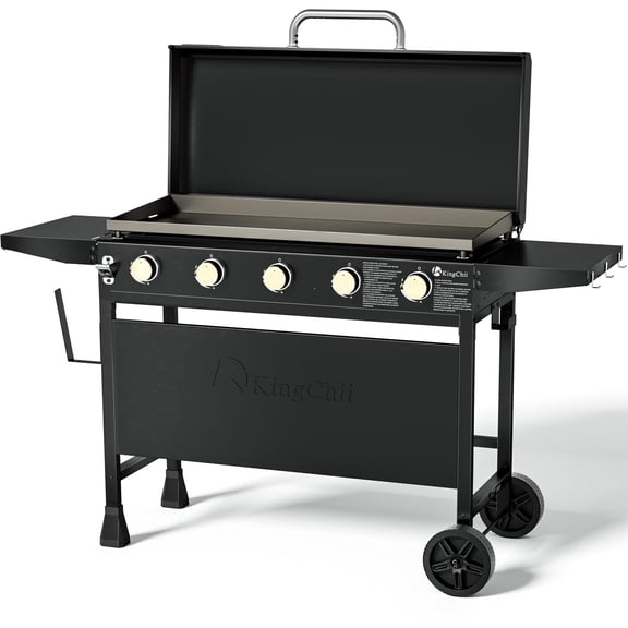 KingChii 5-Burner 38" Propane Griddle with Hard Cover for Camping, Tailgating, BBQ, Parties, Backyard & Patio