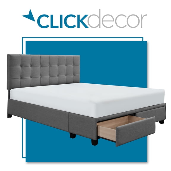 ClickDecor Edmond Storage Bed wAdjustable Height Headboard Queen Size Dark Gray