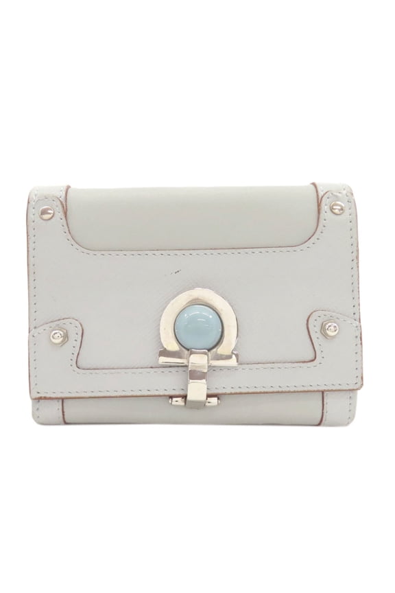 Pre-Owned Salvatore Ferragamo Gancini hardware bi-fold leather wallet for women.