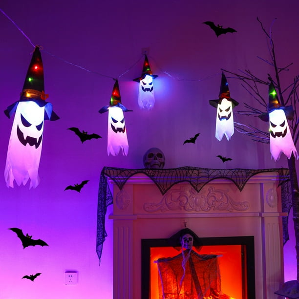 Luces de Halloween, decoraciones LED de Halloween con pilas, 5 luces LED de  cadena, decoración de sombrero de mago fantasma iluminado para colgar en  interiores y exteriores, decoración de Halloween ER |