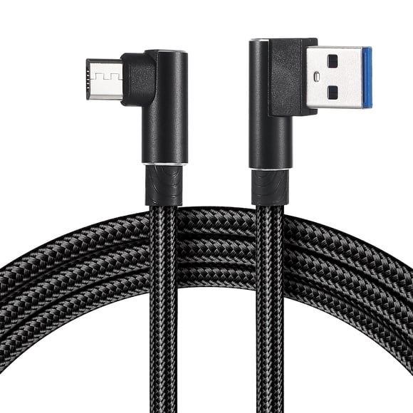 BRIGHTFUFU 1M cable USB de ángulo recto trenzado USB 2.4 a cable cable de datos de 90 grados Cargador para universal teléfono Android (negro)