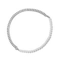 thumbnail image 2 of Collar para hombre,Collar de perlas para hombre Pulsera de perlas para hombre,Collar Media Cadena Media Perla Cómodo,Collares de eslabones cubanos de plata de acero inoxidable,Regalo de, 2 of 9