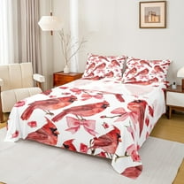 Manfei Cartoon Bird Child Bed Sheets, Romantic Rose Floral King Sheets, Kawaii Christmas Bowknot Sheet Set, Super Cozy Room Decor, 4-Piece