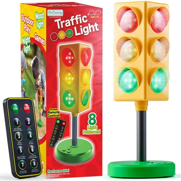 ArtCreativity Traffic Light - Teacher Classroom Must Haves Supplies, 8 Modes with Remote - Classroom Decor, Car Bedroom Decor - Real Traffic Light Rotation Mode, Red Light Green Lights for Kids