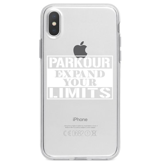 DistinctInk Clear Shockproof Hybrid Case for iPhone XR (6.1" Screen) - TPU Bumper Acrylic Back Tempered Glass Screen Protector - Parkour Expand Your Limits