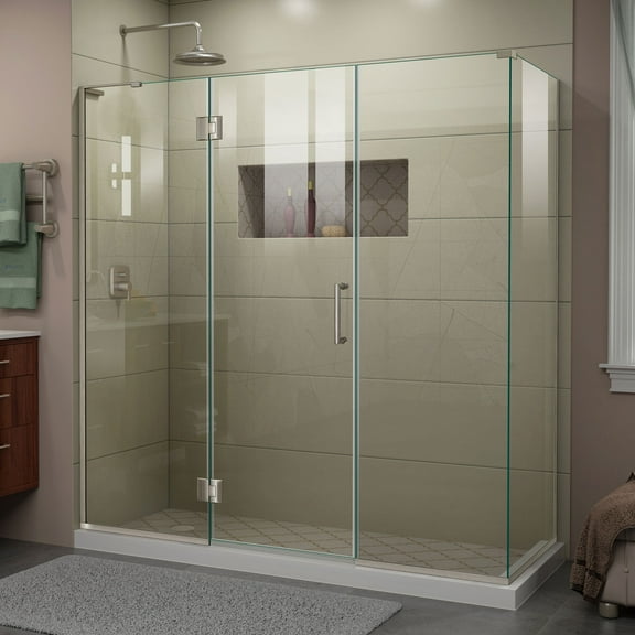 DreamLine Unidoor-X 70 1/2 in. W x 30 3/8 in. D x 72 in. H Frameless Hinged Shower Enclosure in Brushed Nickel