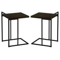 Home Square Thick Wood Panel Top C Side Table in Espresso and Black - Set of 2