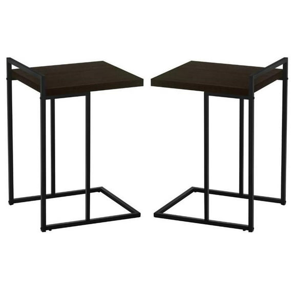 Home Square Thick Wood Panel Top C Side Table in Espresso and Black - Set of 2