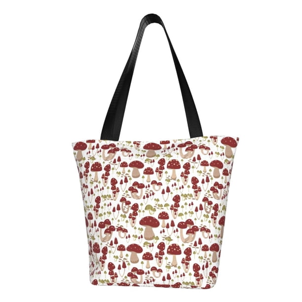 Fotbe Mushroom Bolsa de Playa con Estampado, Bolsa de Hombro, Bolsa de Mano Espaciosa, Bolsa de Viaje Ligera, Bolsa de Compras Versátil