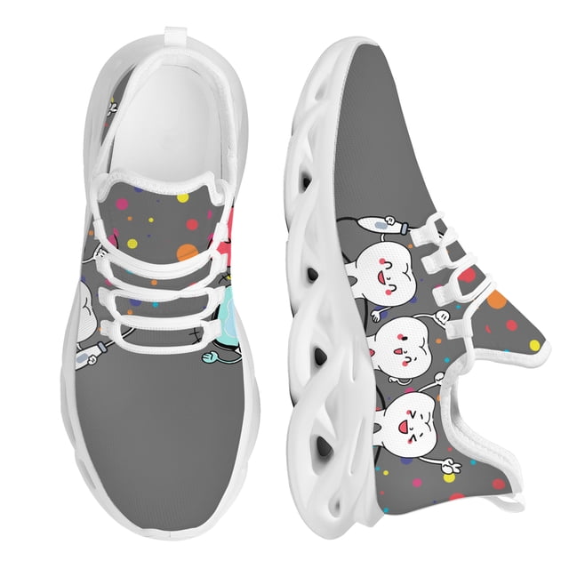 Zapatos planos blancos con estampado de dientes de dibujos animados para mujer, zapatillas de malla con cordones, cómodas para caminar, calzado femenino, zapatos de enfermería