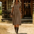 thumbnail image 6 of Tqcoqu Cotton Linen Dresses for Women,Short Sleeve Button V Neck Midi Dresses,Boho Vacation Casual Sundress,Brown Women's S-XXL, 6 of 6
