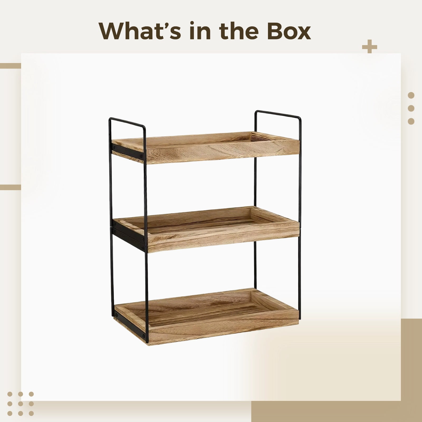3-Tier Wood & Metal Shelf, 6.7 x 13 x 17.3 in / 17 x 33 x 44 cm Bathroom Countertop Organizer, Vanity Organizers, Counter Shelf, Makeup Organizers for Bedroom, Bathroom, Kitchen