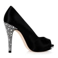 thumbnail image 2 of XYD Women Peep Toe Pumps Sparkle Rhinestones Crystal Sandals Satin Slip-on High Heel Shoes for Evenings Events Size 11.5 Black, 2 of 4