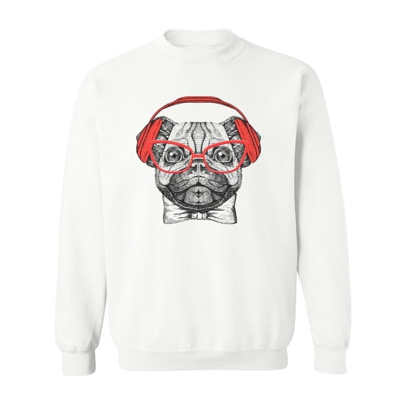 Hipster Pug With Glasses. Sweatshirt Women -Image by Shutterstock, Female 4X-Large