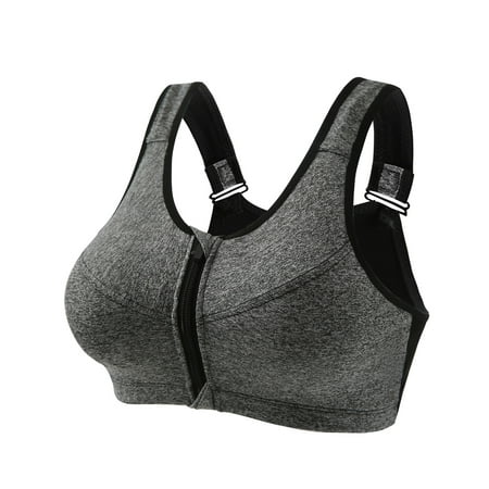 

RYRJJ Plus Size Womens Racerback Sports Bra with Zip Front Closure Wireless Bras Stretch Padded Active Workout Yoga Bras(Gray L)