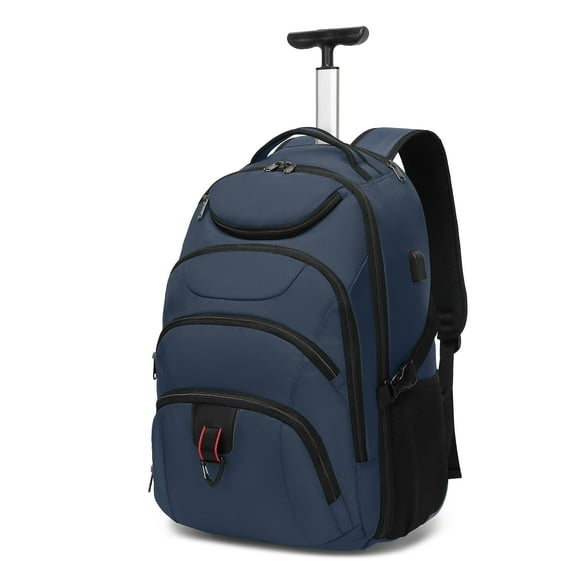 Boavan Rolling Backpack,17 inch Water Resistant Wheeled,Carry on Luggage Business Bag, Overnight College Computer Backpack Trolley Suitcase for Men Wo