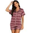 thumbnail image 2 of VV AVEORS Women'S Silk Pajamas - Plaid Striped Button Up Satin Pjs With Notch Collar - 2 Piece Satin Pajamas Set Red 3XL, 2 of 4