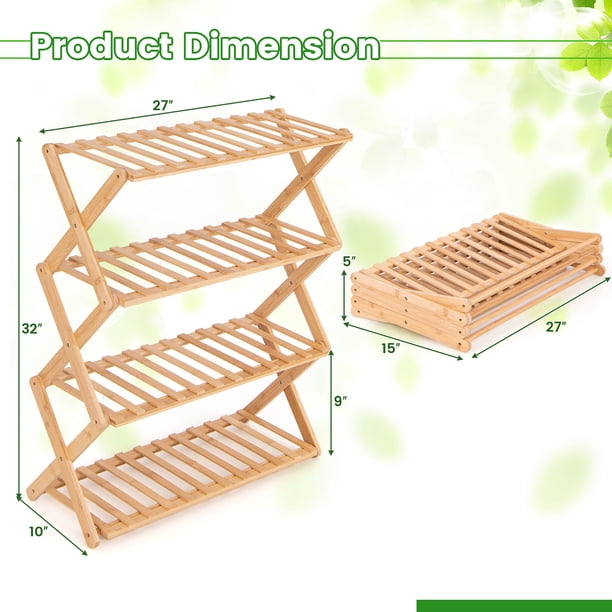 Gymax 4-Tier Foldable Bamboo Shoe Rack Multi-Functional