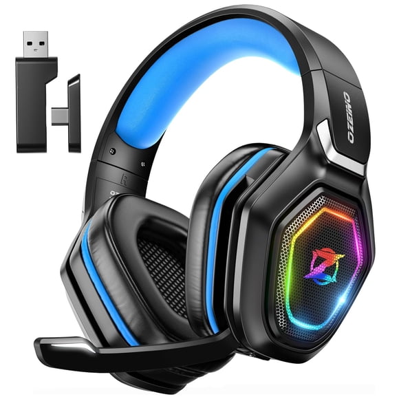 Auriculares inalámbricos para gaming Ozeino 2.4GHz RGB con micrófono, 40 h