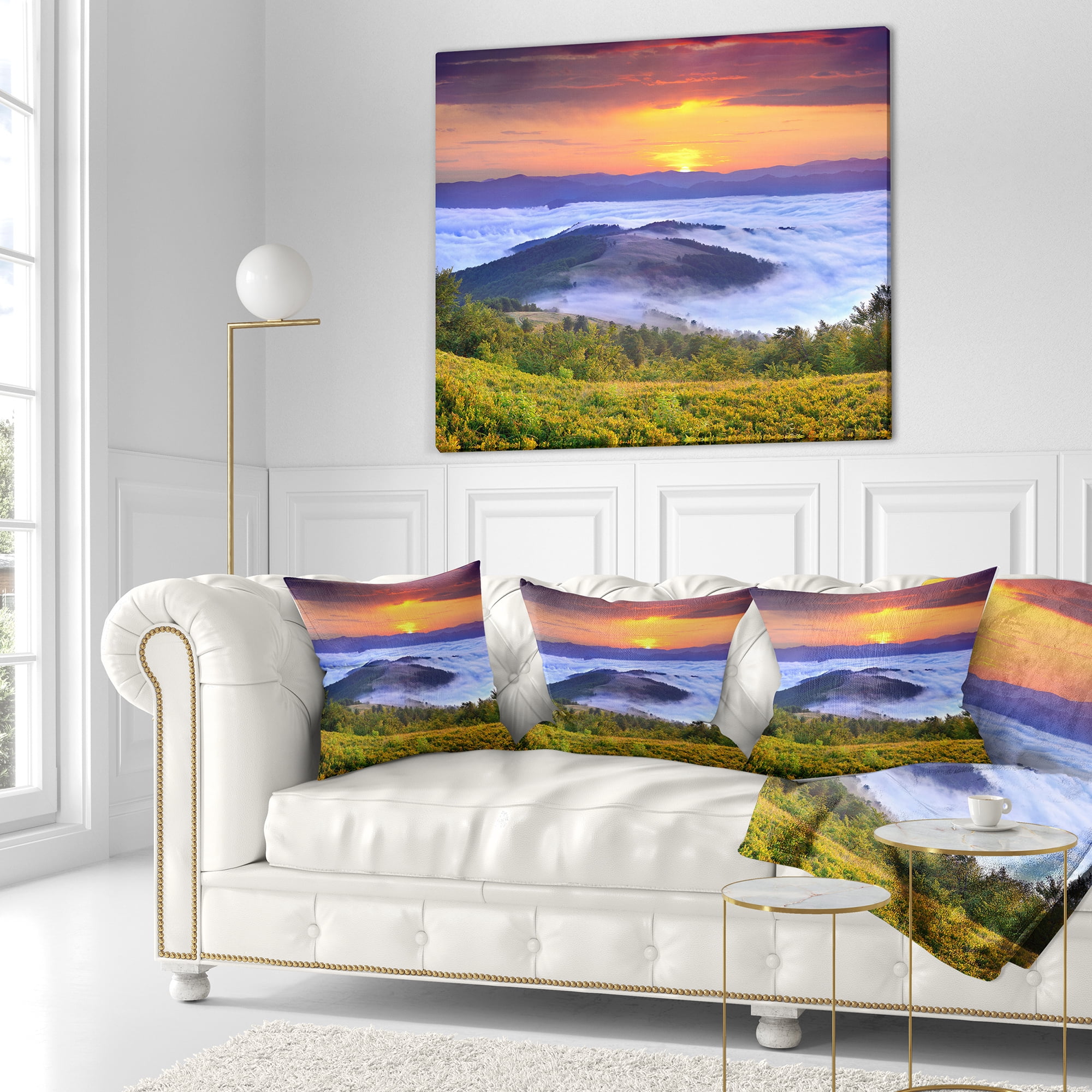 Designart Yellow Sunrise over Blue Waters - Landscape Photo Throw Pillow - 16x16