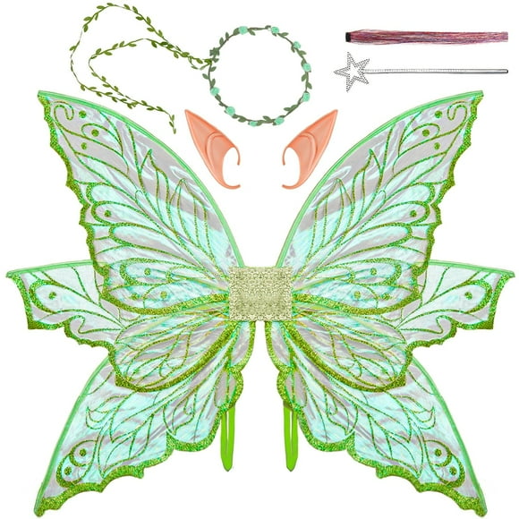 Disfraz de alas de hada VersaCharm para mujeres adultas, color verde, 33 x 25 cm