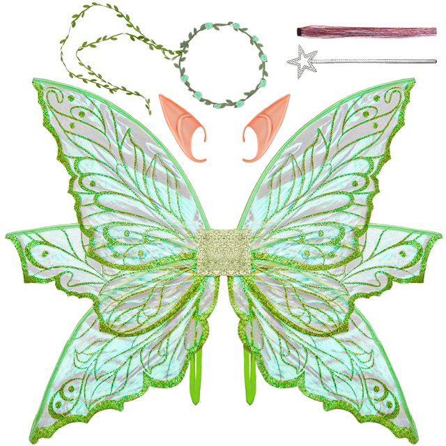 Disfraz de alas de hada VersaCharm para mujeres adultas, color verde, 33 x 25 cm