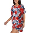 thumbnail image 2 of Naloa Leaves And Flowers Women's Short-Sleeved Pajama Set, Loungewear, Summer pajamas, Breathable Cozy - Small, 2 of 9