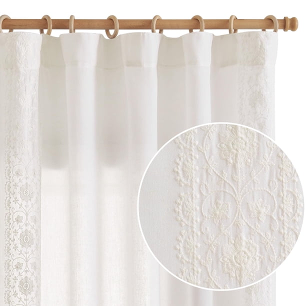 Cortinas Jinchan, mezcla de lino bohemio, 275 x 270 cm, color blanco roto, 2 paneles