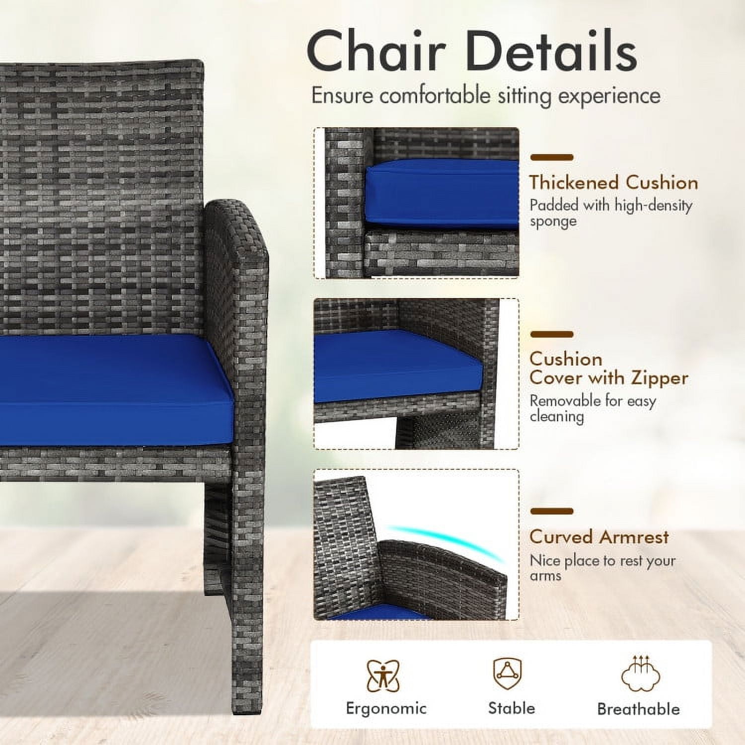 Aimee Lii 4 Pieces Wicker Patio Furniture Set with Cushions, Wicker Outdoor Sectional, Navy Aimee Lii 4 Pieces Wicker Patio Furniture Set with Cushions, Wicker Outdoor Sectional, Navy