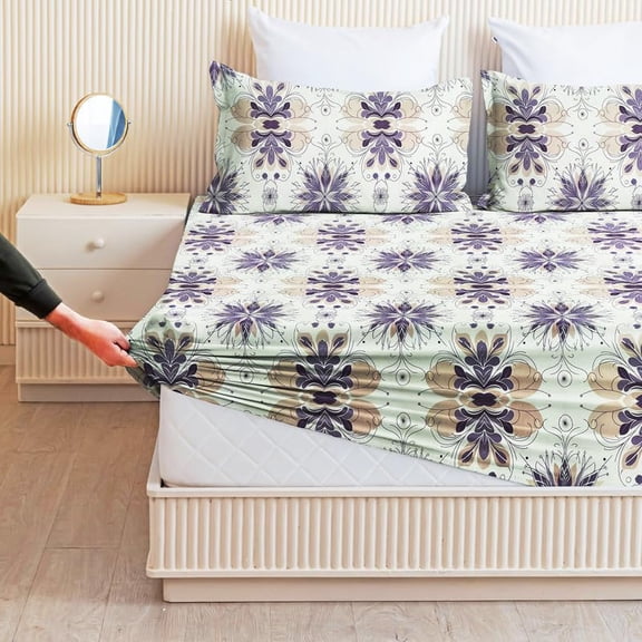 Cotton Fitted Bedsheets With 2 Matching Pillow Covers For King Bed | Size 78x72 10 Inches, Multicolor - Soft, Durable & Deep Pocket 360 Fitted Sheet