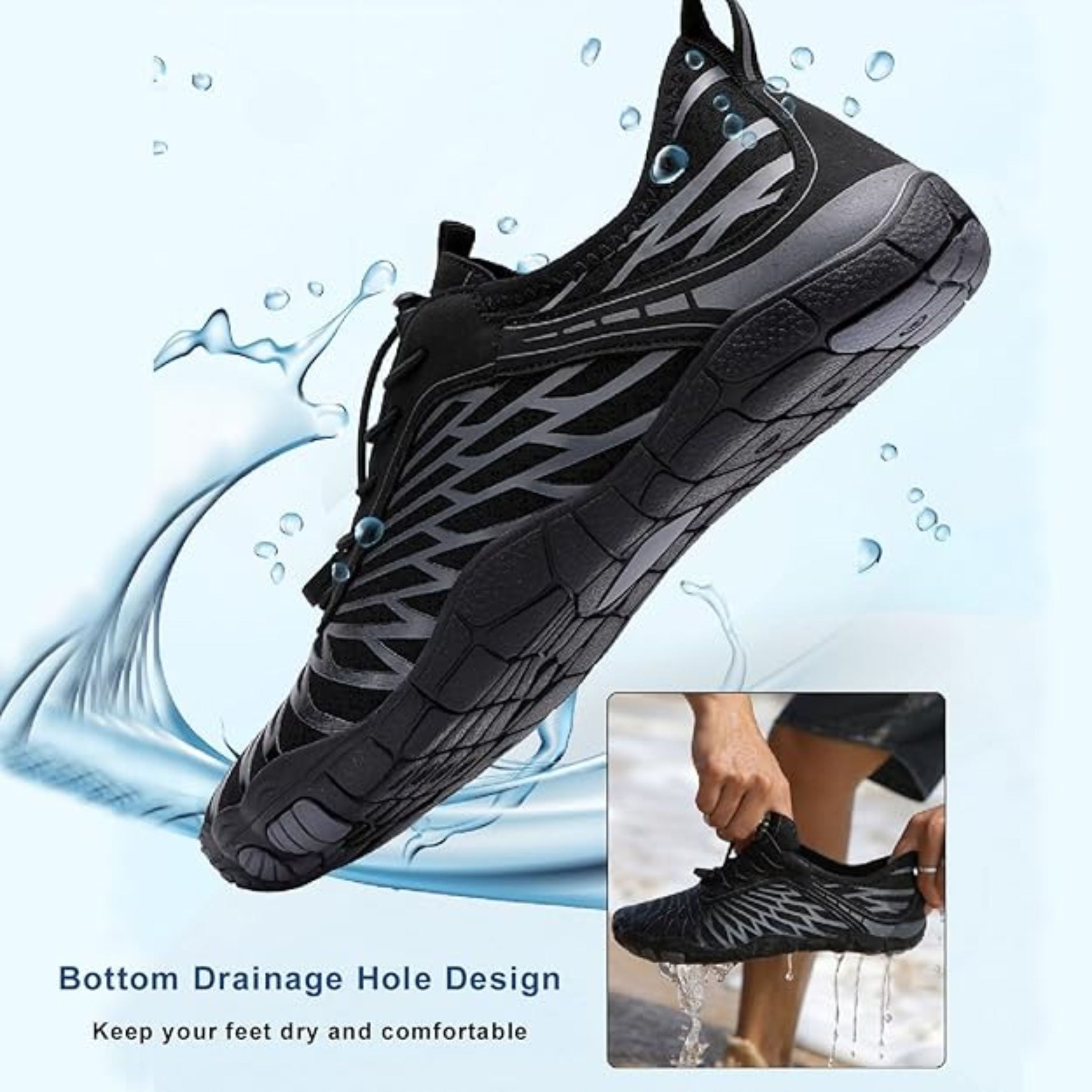 BERANMEY Pro Barefoot Shoes for Women & Men Wide Toe Box Hiking Water Shoes Non-Slip Breathable Barefoot Swim Surf Shoes for Beach Pool Aqua Running & Walking Fast Drainage & Waterproof Design