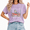 2-purple, variant on Cozymy Women Funny Frog Mushroom Tee Washed Whimsical Animal Top Cute Tea Drinking Graphic Shirt Retro Storybook Style Illustration