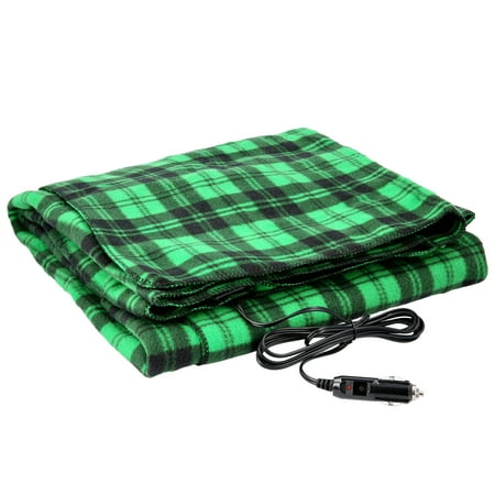 Stalwart Heated Car Blanket 12 Volt Electric Blanket for Car, Truck, SUV or RV Portable Heated Blanket Throw for Car/Camping Essentials, Black and Green