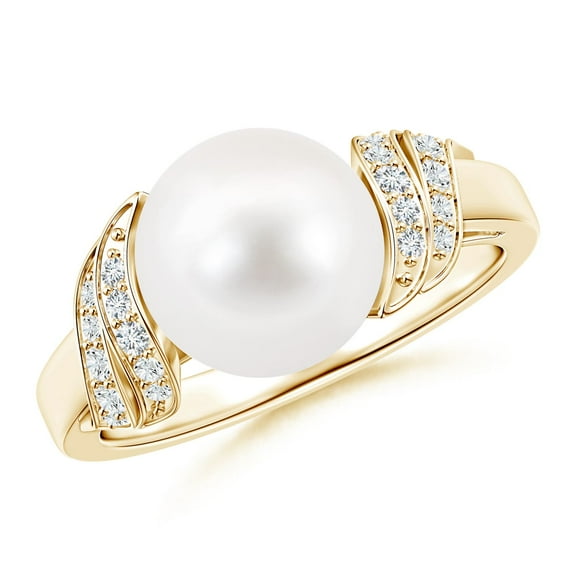 ANGARA Freshwater Cultured Pearl and Diamond Swirl Ring in 14K Yellow Gold for Women | June Birthstone, Birthday, Anniversary, Jewelry Gift for Women | Pearl Ring