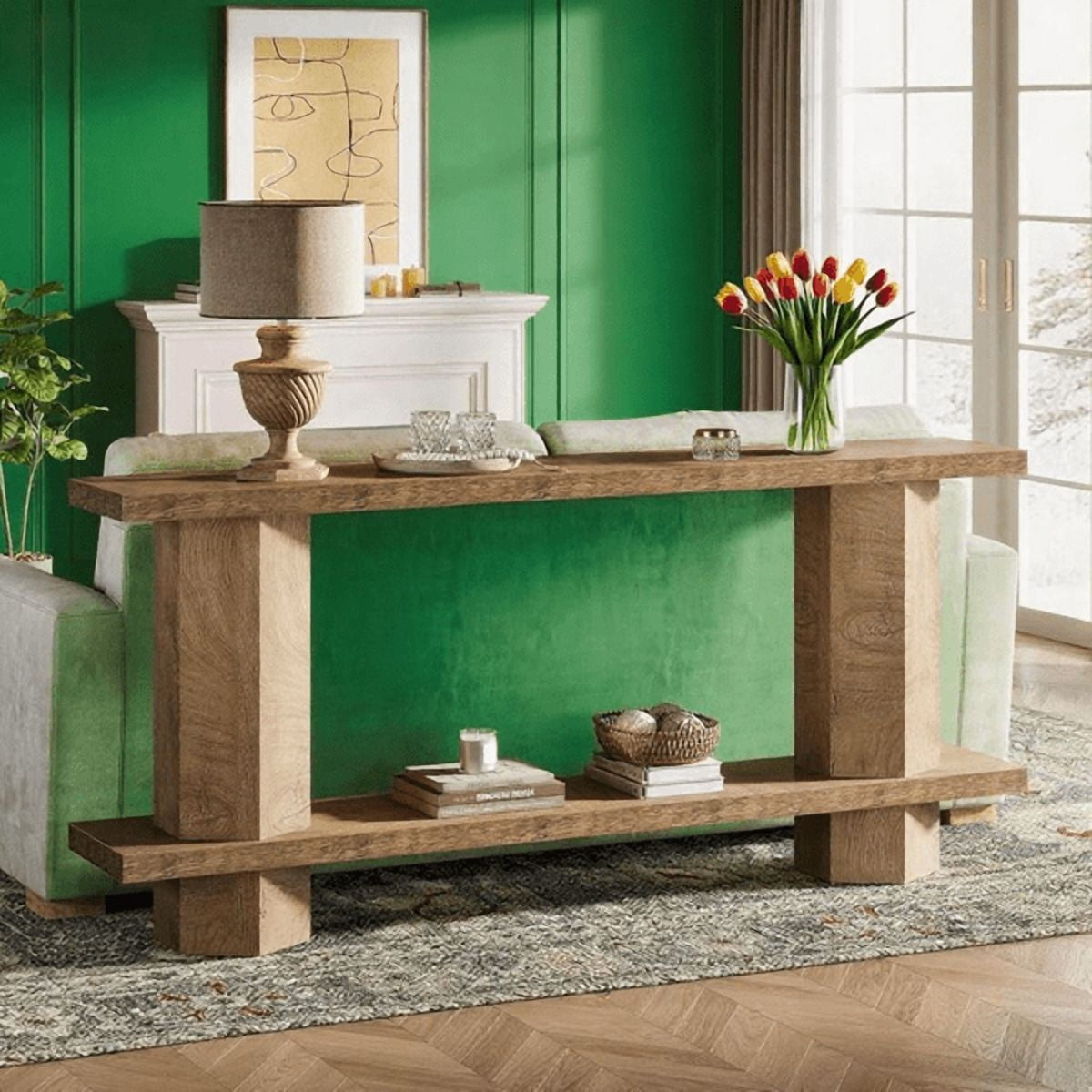 1.58" Thick Top Console Table - Waterproof MDF with Unique Hexahedron Legs, 200lb Load Capacity, Versatile for Hallway, Living Room, Behind Couch