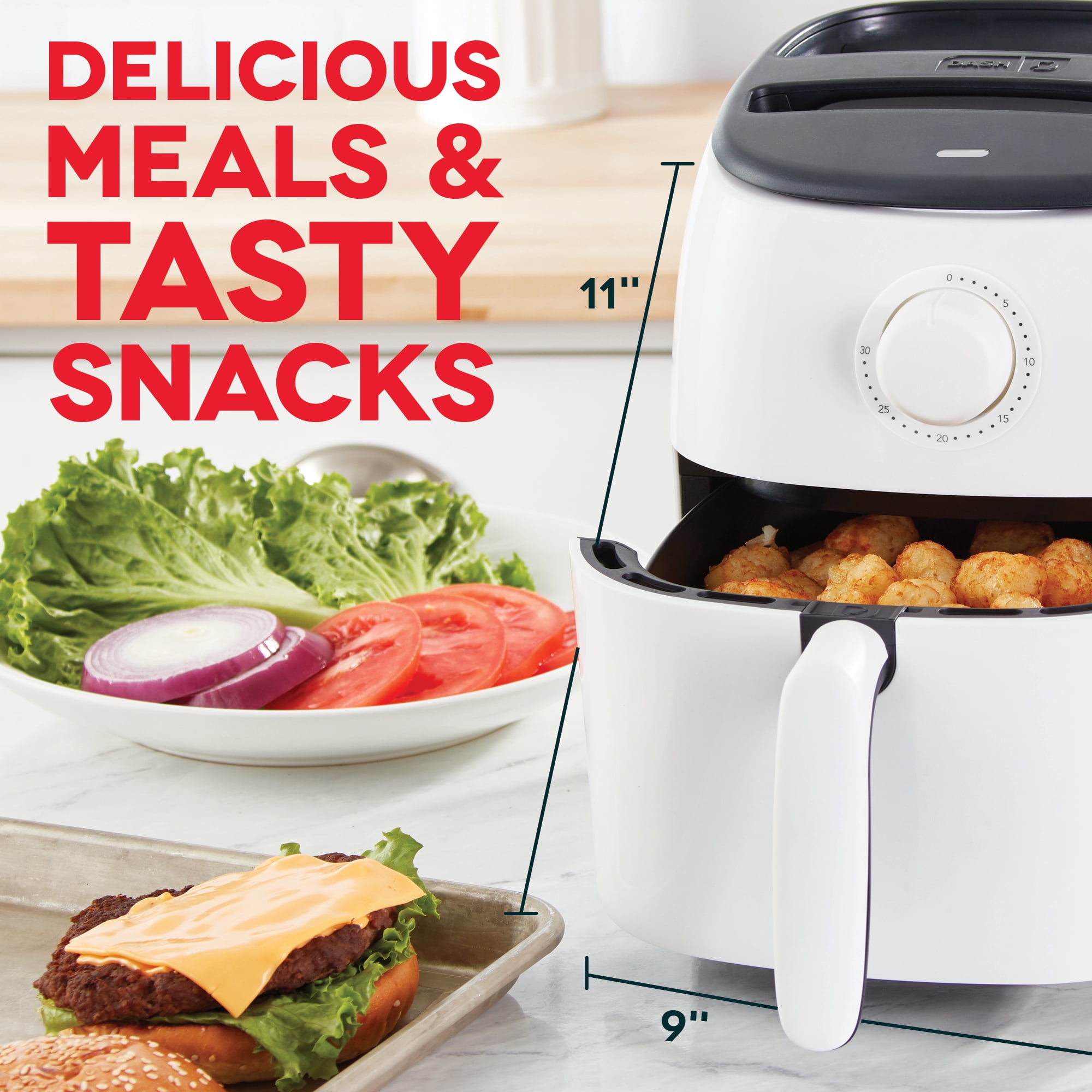 Dash Tasti-Crisp Express 2.6 qt Air Fryers, White - Non-Stick, Removable Basket, Heat Resistant Handles, Cool Touch Exterior