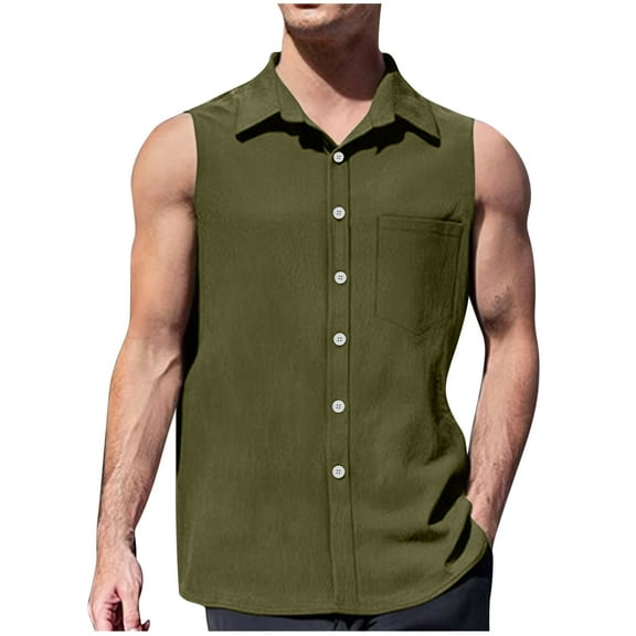 snilers Men's Sleeveless Shirts Button Up Lapel Tank Tops Solid Color Casual Summer Beach Tops Breathable Relaxed Fitted Multicolour