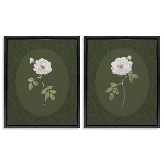 Stupell Industries Ornate Rose Studies over Emerald 2 Piece Black Framed Floater Canvas Set, design by Sally Swatland