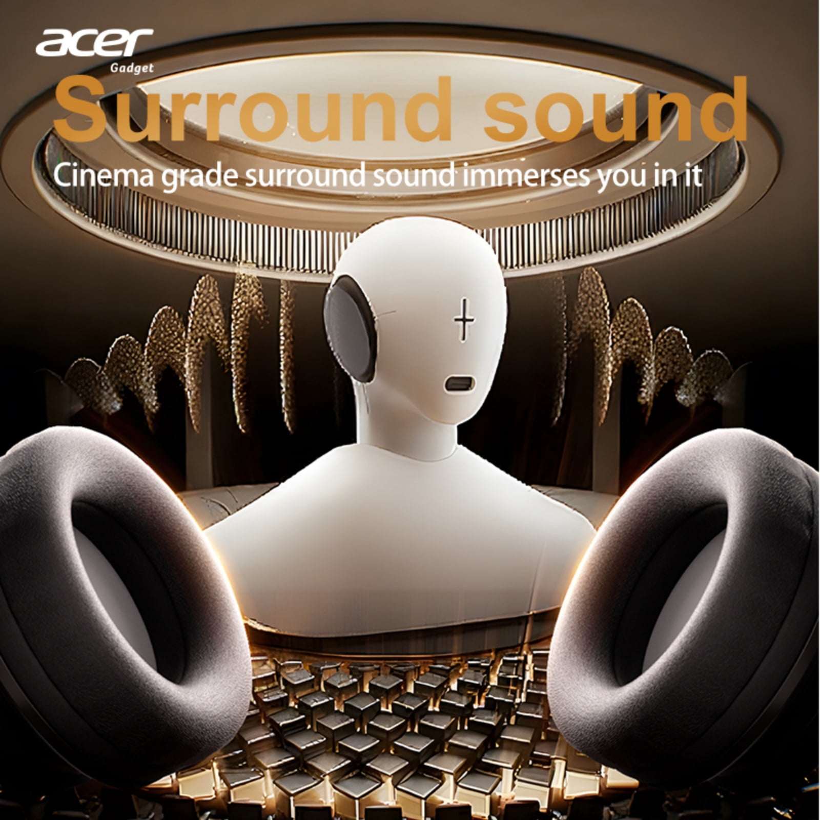 Acer Over-ear Headphones with 60H Playtime, Hi-Res Audio Foldable and Comfortable, Black