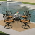 thumbnail image 3 of VIVIJASON 5-Piece Outdoor Patio Dining Set, All-Weather Cast Aluminum Conversation Set, Patio Furniture Set for Deck Lawn Garden, Include 4 Swivel Dining Chairs, a 35.4" Square Table w/Umbrella Hole, 3 of 7
