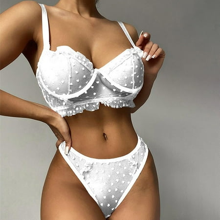 

Jialili Women Lingerie Corset Free Wire Intimates Sleepwear Underwear Bra+Briefs White XL
