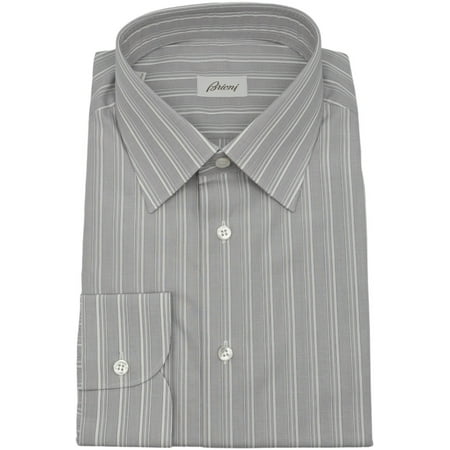 Brioni Men's Grey / White Striped Dress Shirt - 43-17 (Xl
