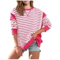 thumbnail image 1 of WEAIXIMIUNG Chandail en Molleton pour Femmes Graphique Mignon Femmes Chandails en Molleton Surdimensionnés Coupe Ample Col Rond Rayé Bloc de Couleur Manches Longues Tops, 1 of 9