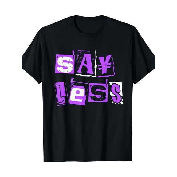 Men's "Say Less" Graphic T-Shirt - 100% Cotton, Black with Purple Distressed Print, Casual Round Neck, All-Season Wear