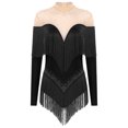 thumbnail image 2 of Linjinx Women Latin Dance Leotard Long Sleeve Latin Dance Fringe Salsa Tango Gymnastics Bodysuit Black L, 2 of 4