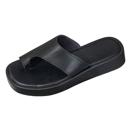 

ZAROYEAX Ladies Summer Casual Solid Colour Beach Outwear Clip Toe Thick Bottom Flat Bottom Large Size Sandals Slippers